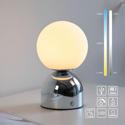 Schöner Wohnen 19218-17 - Dimbare oplaadbare tafellamp RUDI met aanraakbediening LED/1,2W/5V 3000-6000K 1200 mAh glanzend chroom