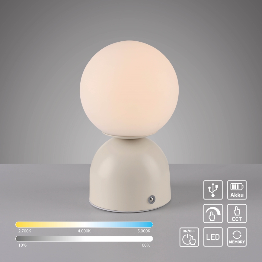 Schöner Wohnen 19218-39 - LED-dimbare tafellamp met aanraakbediening en oplaadbare accu RUDI LED/1,2W/5V 3000-6000K 1200 mAh grijs