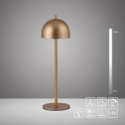 Schöner Wohnen 19244-12 - LED Dimbare aanraakgevoelige oplaadbare buitentafellamp BELLIS LED/2,5W/5V 2600 mAh IP54 goud