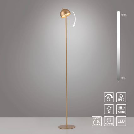 Schöner Wohnen 19245-12 - LED-dimbare, aanraakgevoelige, oplaadbare staande buitenlamp BELLIS, LED 2,5 W / 5 V, 2600 mAh, IP54, goudkleurig