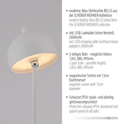 Schöner Wohnen 19245-16 - LED dimbare, oplaadbare buitenvloerlamp met touchbediening BELLIS LED/2,5W/5V 2600 mAh IP54 wit