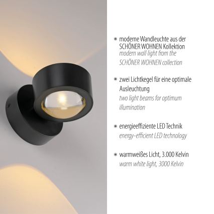 Schöner Wohnen 19331-18 - LED-wandlamp CHIA 2xLED/2W/230V zwart