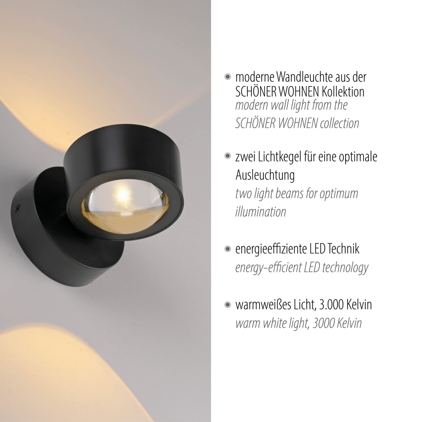 Schöner Wohnen 19331-18 - LED-wandlamp CHIA 2xLED/2W/230V zwart