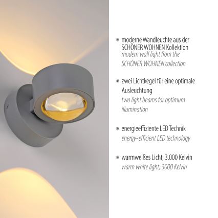 Schöner Wohnen 19331-21 - LED wandlamp CHIA 2xLED/2W/230V antraciet