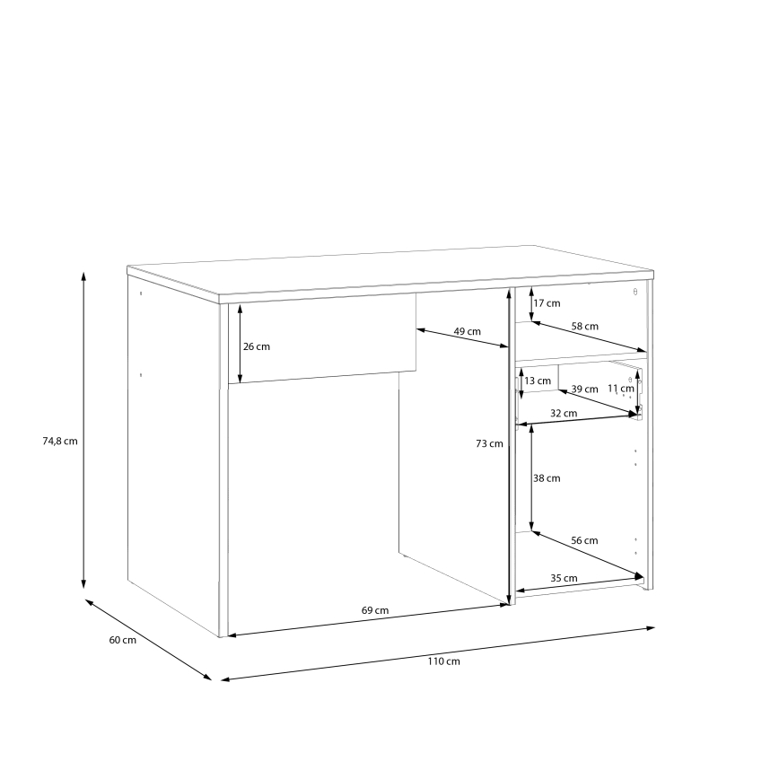 Schrijfbureau URO artisan eiken/wit