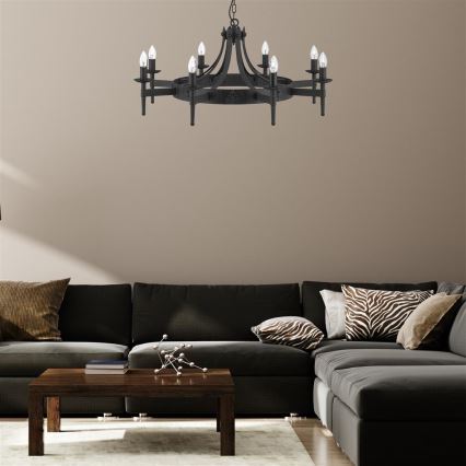 Searchlight - Hangkroonluchter met ketting CARTWHEEL 8xE14/60W/230V zwart