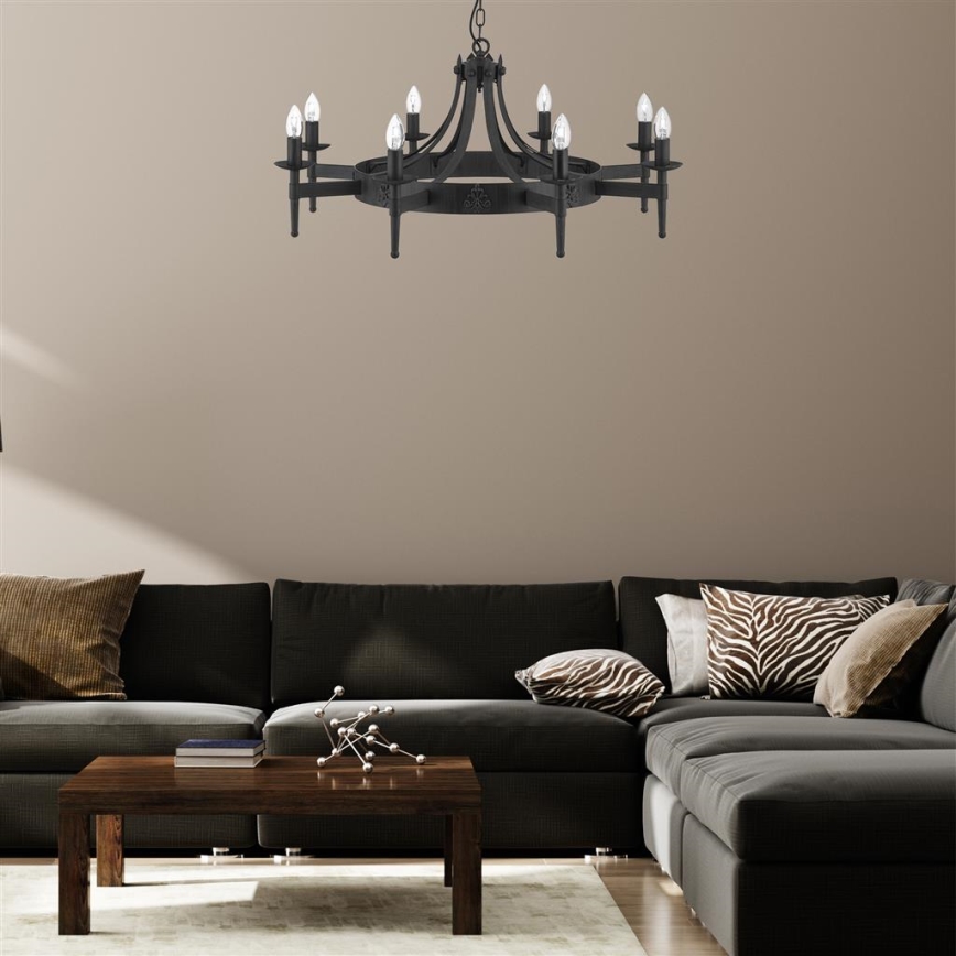Searchlight - Hangkroonluchter met ketting CARTWHEEL 8xE14/60W/230V zwart