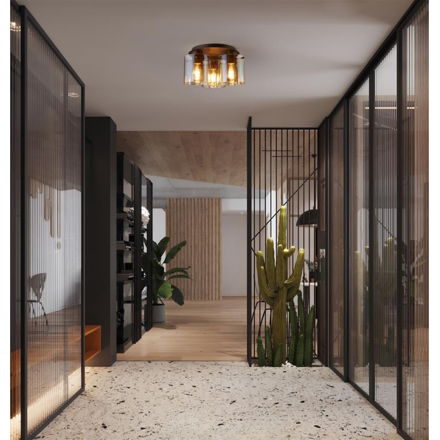 Searchlight - Plafondlamp SWEDEN 3xE27/60W/230V Ø 39 cm bruin/rookglas