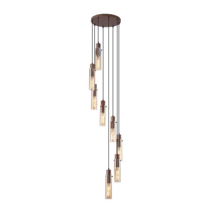 Searchlight - Hanglamp aan kabel SWEDEN 8xE27/60W/230V bruin/rookglas