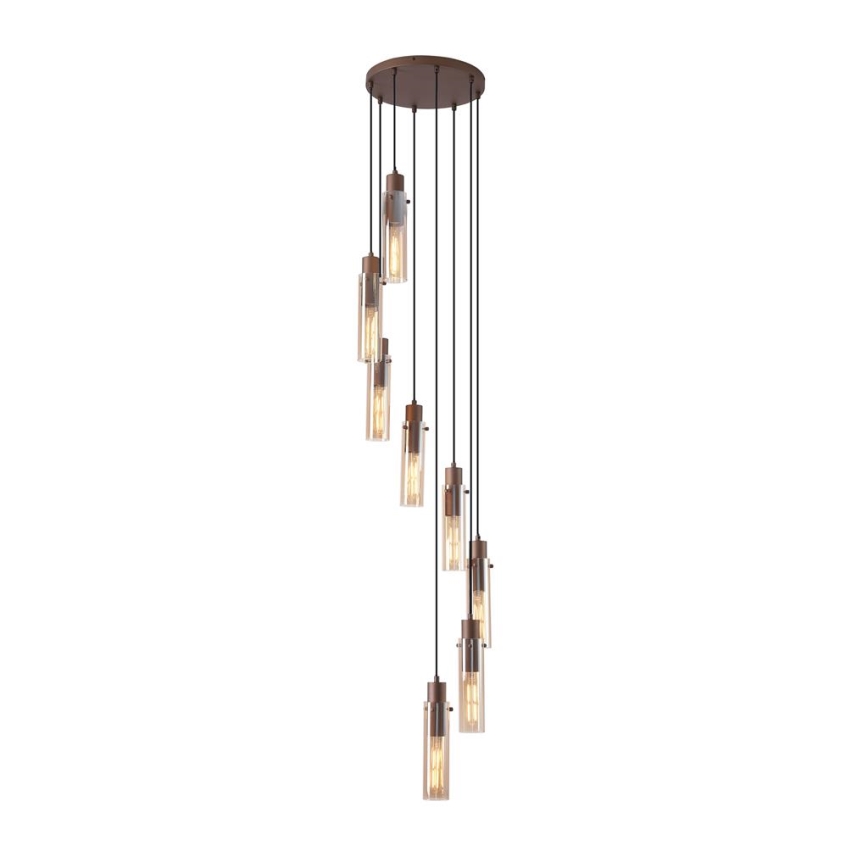 Searchlight - Hanglamp aan kabel SWEDEN 8xE27/60W/230V bruin/rookglas