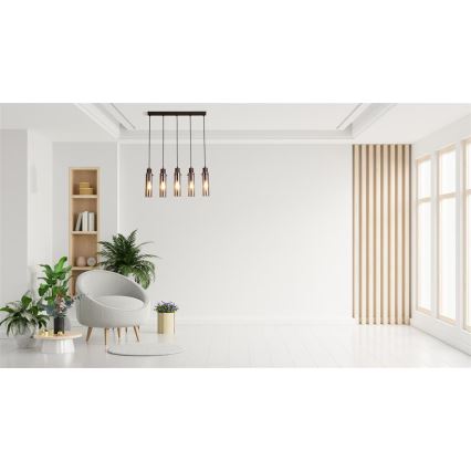 Searchlight - Hanglamp aan kabel SWEDEN 5xE27/60W/230V bruin/rookglas