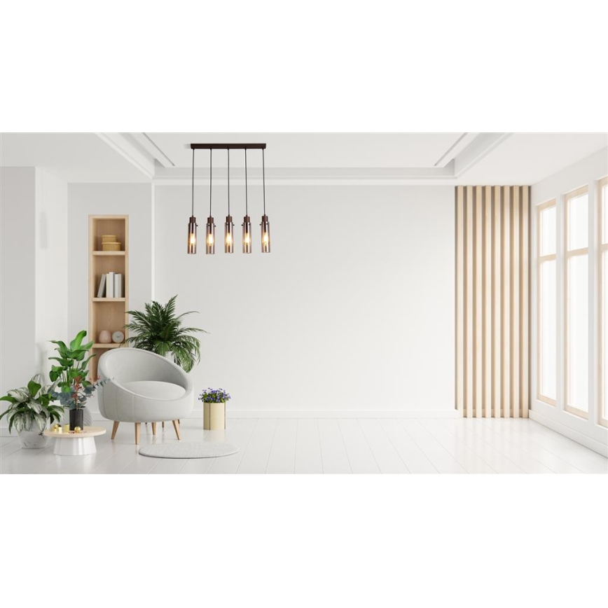 Searchlight - Hanglamp aan kabel SWEDEN 5xE27/60W/230V bruin/rookglas