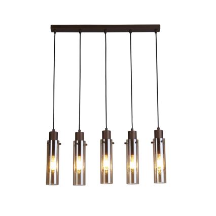 Searchlight - Hanglamp aan kabel SWEDEN 5xE27/60W/230V bruin/rookglas