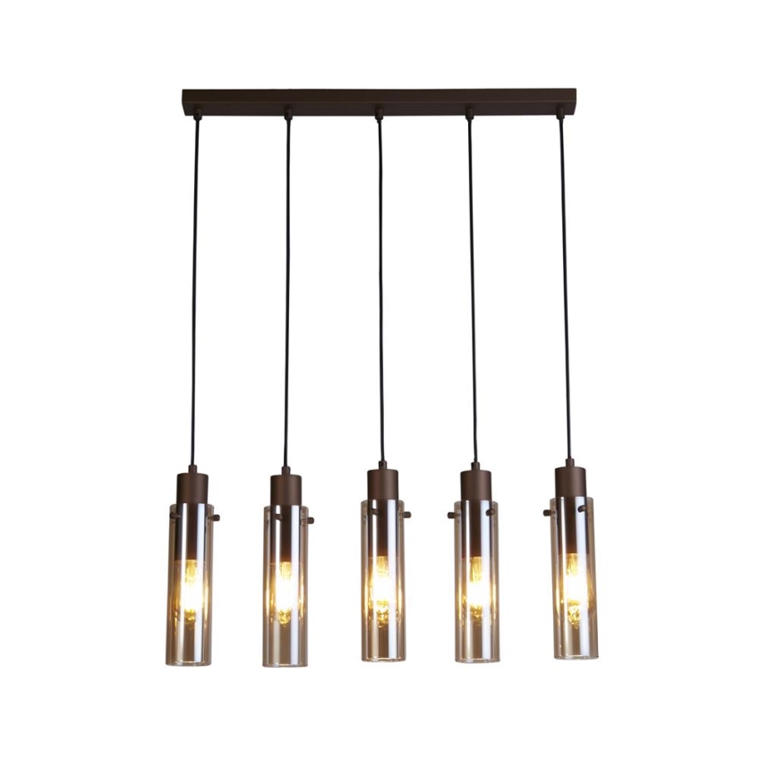 Searchlight - Hanglamp aan kabel SWEDEN 5xE27/60W/230V bruin/rookglas