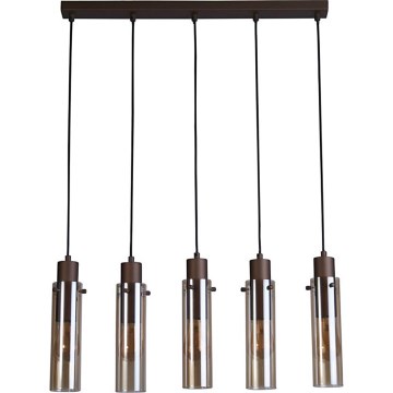 Searchlight - Hanglamp aan kabel SWEDEN 5xE27/60W/230V bruin/rookglas