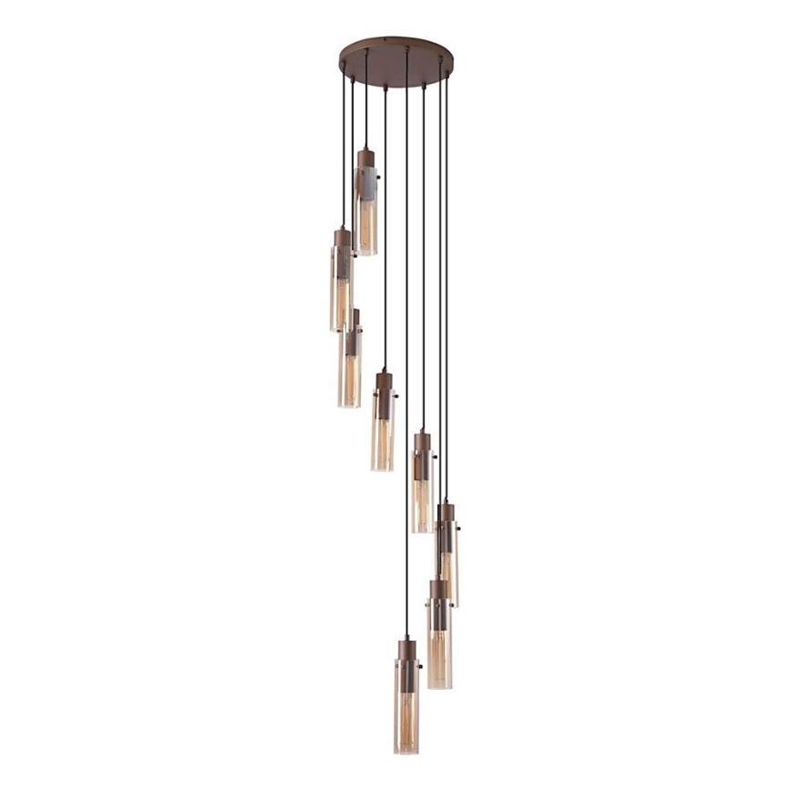 Searchlight - Hanglamp aan kabel SWEDEN 8xE27/60W/230V bruin/rookglas