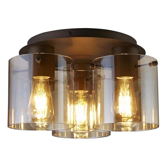 Searchlight - Plafondlamp SWEDEN 3xE27/60W/230V Ø 39 cm bruin/rookglas
