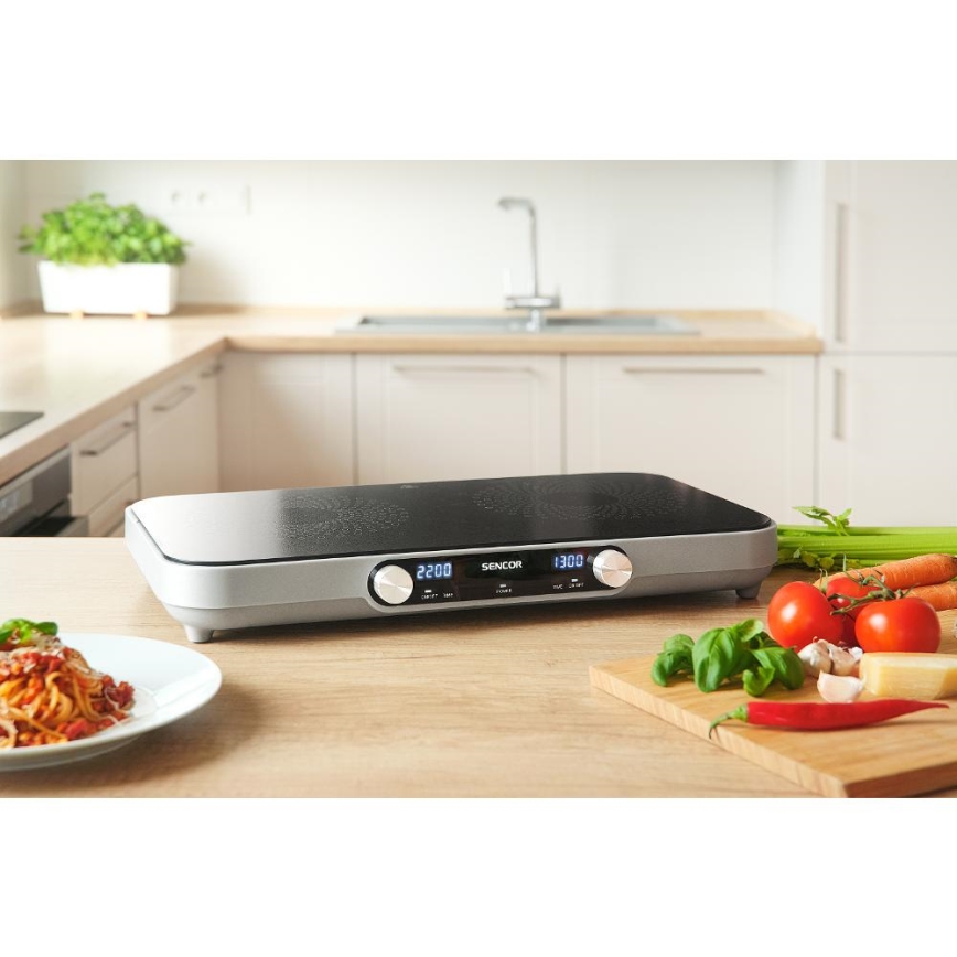 Sencor - Keramische kookplaat met twee kookzones en LCD-display 3500W/230V