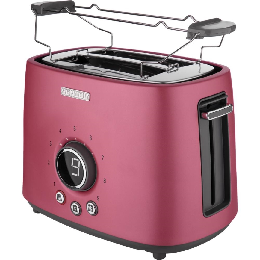 Sencor - Broodrooster met 2 sleuven en opwarmrek 1000W/230V roze