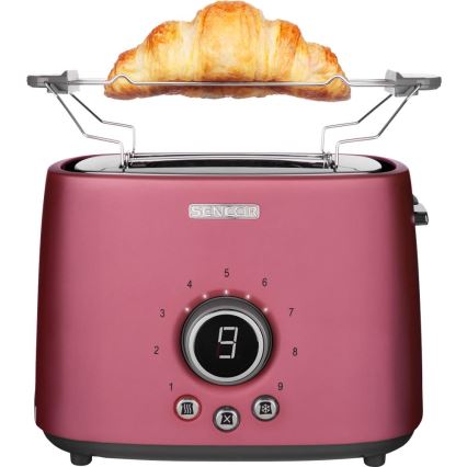 Sencor - Broodrooster met 2 sleuven en opwarmrek 1000W/230V roze
