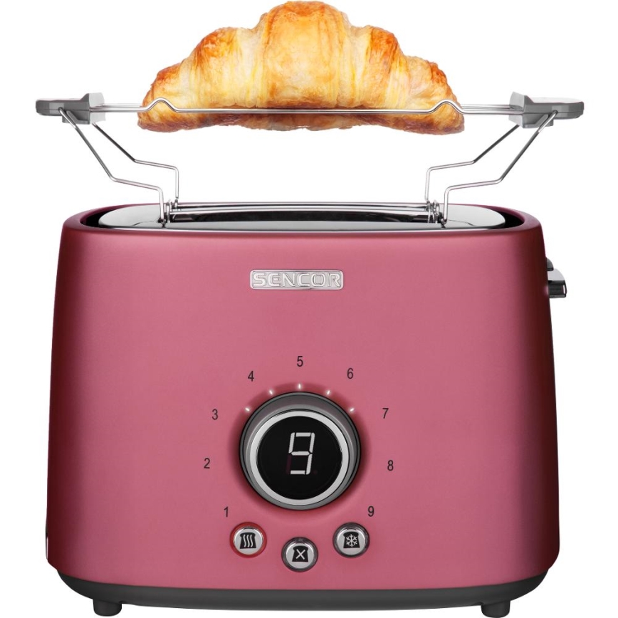 Sencor - Broodrooster met 2 sleuven en opwarmrek 1000W/230V roze