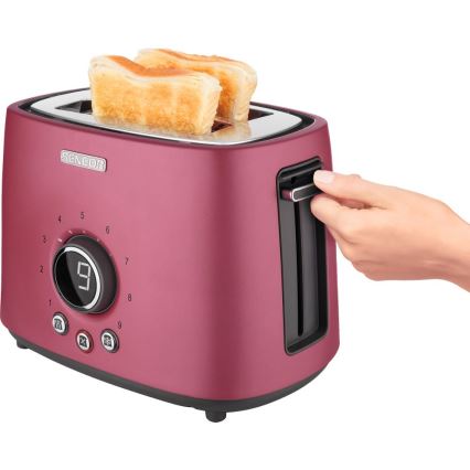 Sencor - Broodrooster met 2 sleuven en opwarmrek 1000W/230V roze