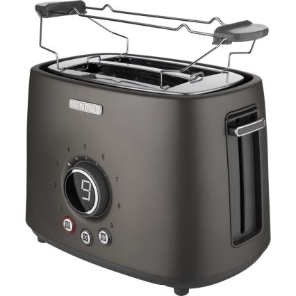 Sencor - Broodrooster met twee sleuven en opwarmrek 1000 W/230 V antraciet