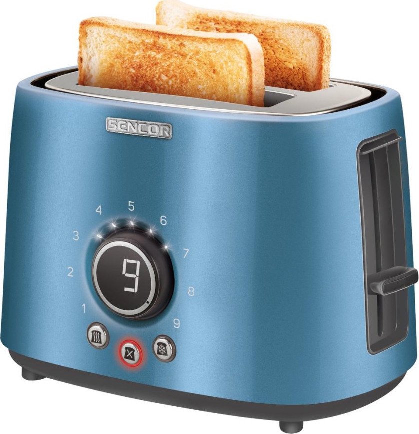 Sencor - Broodrooster met twee sleuven en opzetrooster 1000W/230V blauw
