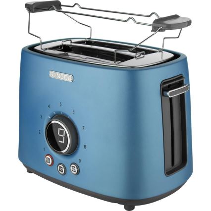 Sencor - Broodrooster met twee sleuven en opzetrooster 1000W/230V blauw