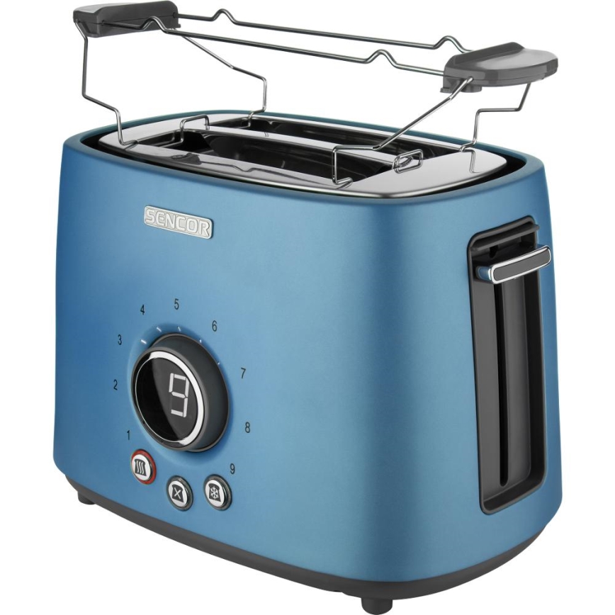 Sencor - Broodrooster met twee sleuven en opzetrooster 1000W/230V blauw