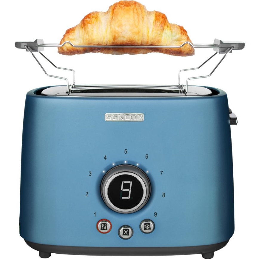 Sencor - Broodrooster met twee sleuven en opzetrooster 1000W/230V blauw