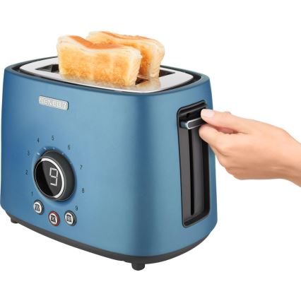 Sencor - Broodrooster met twee sleuven en opzetrooster 1000W/230V blauw