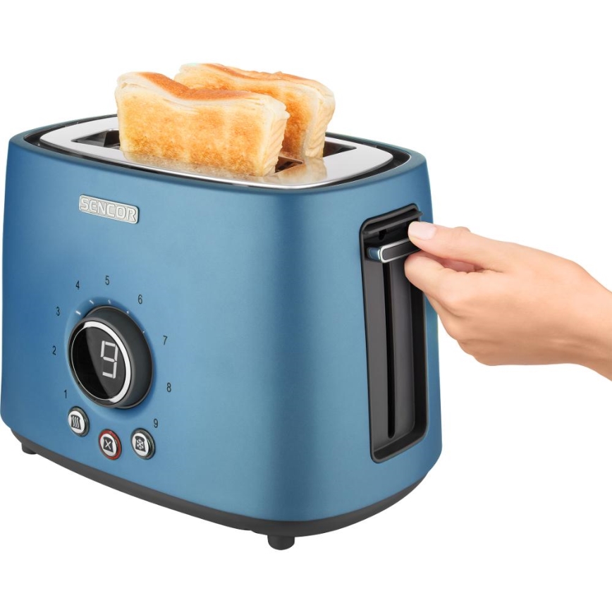 Sencor - Broodrooster met twee sleuven en opzetrooster 1000W/230V blauw