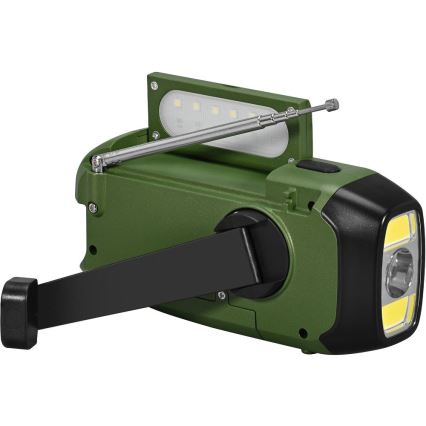 Sencor - Campingradio met zonnepaneel en LED-zaklamp 5V/2000 mAh IPX4 groen