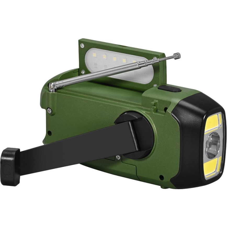 Sencor - Campingradio met zonnepaneel en LED-zaklamp 5V/2000 mAh IPX4 groen