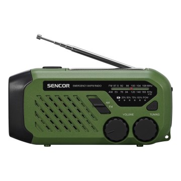 Sencor - Campingradio met zonnepaneel en LED-zaklamp 5V/2000 mAh IPX4 groen