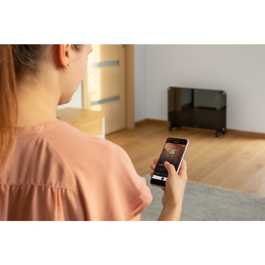 Sencor - Convectieverwarming met LCD display 750W/1500W/230V Wi-Fi Tuya IP24 + zwart + afstandsbediening