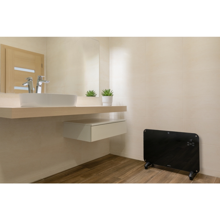 Sencor - Convectieverwarming met LCD display 750W/1500W/230V Wi-Fi Tuya IP24 + zwart + afstandsbediening