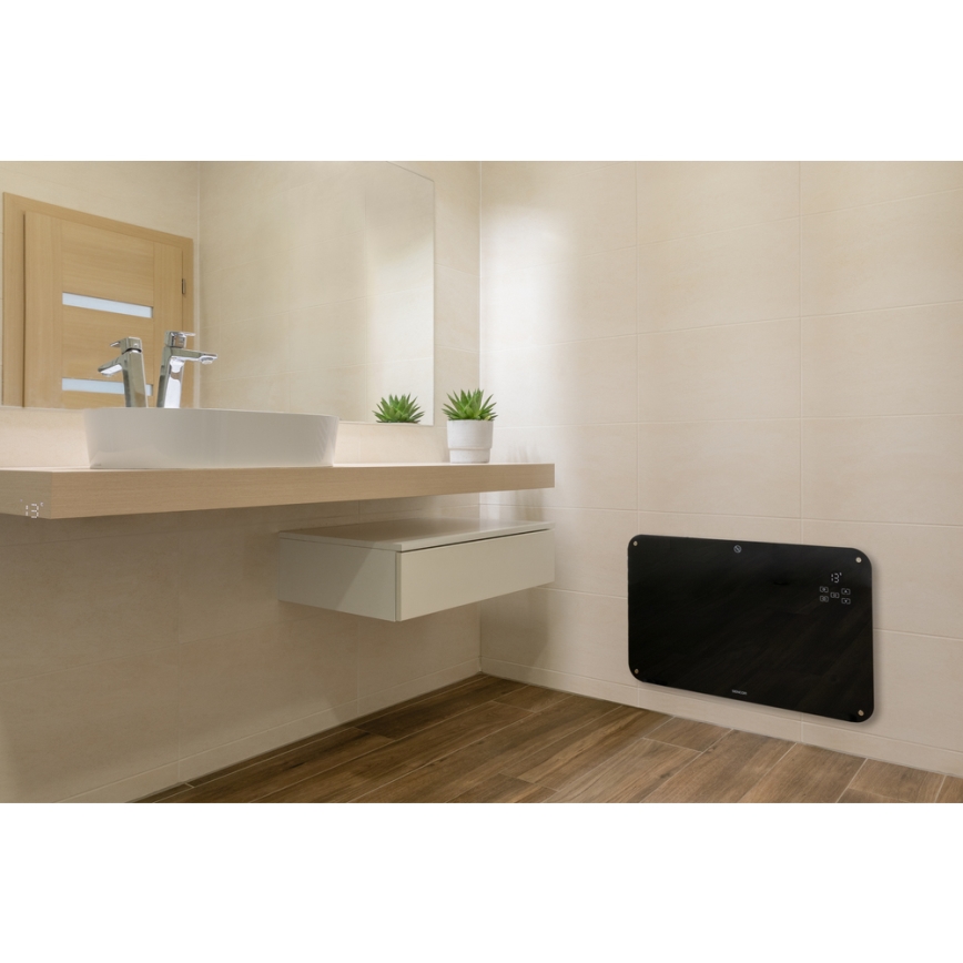 Sencor - Convectieverwarming met LCD display 750W/1500W/230V Wi-Fi Tuya IP24 + zwart + afstandsbediening