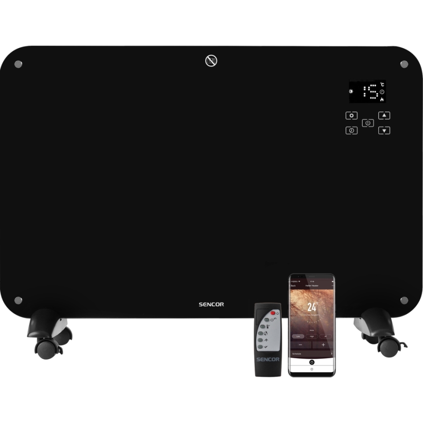 Sencor - Convectieverwarming met LCD display 750W/1500W/230V Wi-Fi Tuya IP24 + zwart + afstandsbediening