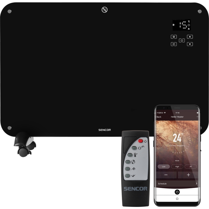 Sencor - Convectieverwarming met LCD display 750W/1500W/230V Wi-Fi Tuya IP24 + zwart + afstandsbediening