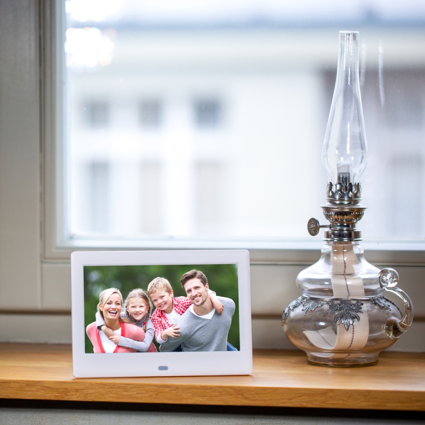 Sencor - Digitale fotolijst 7 met luidspreker, 230V, wit + afstandsbediening