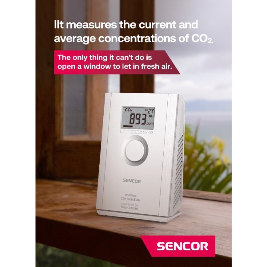 Sencor - Draadloze CO2-sensor 5V/3xAA 2000 mAh