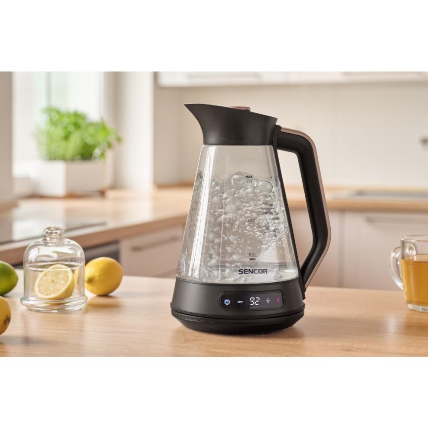 Sencor - Elektrische waterkoker met temperatuurregeling 1,5 l 2150 W/230 V zwart/roségoud
