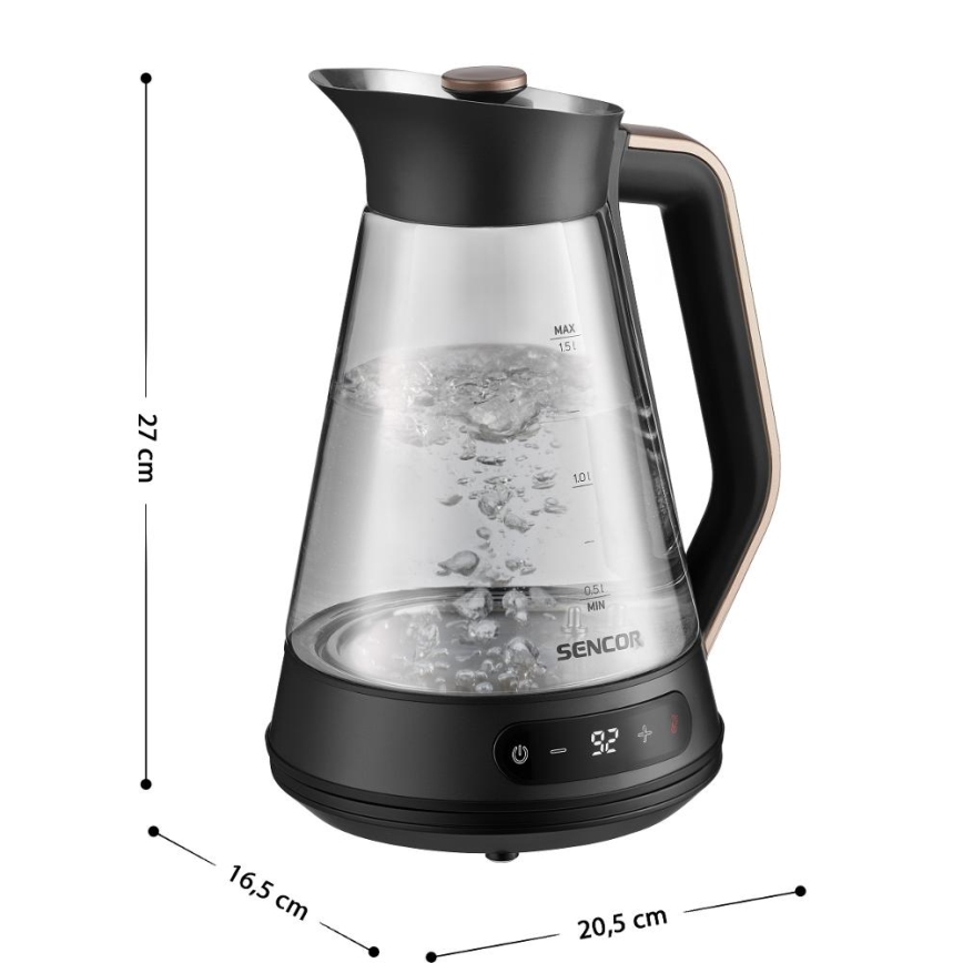 Sencor - Elektrische waterkoker met temperatuurregeling 1,5 l 2150 W/230 V zwart/roségoud