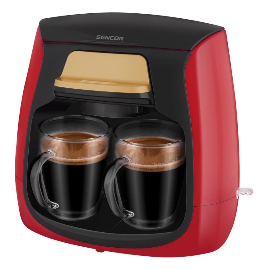 Sencor - Koffiezetapparaat met twee mokken 500W/230V rood/zwart