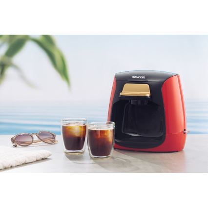 Sencor - Koffiezetapparaat met twee mokken 500W/230V rood/zwart