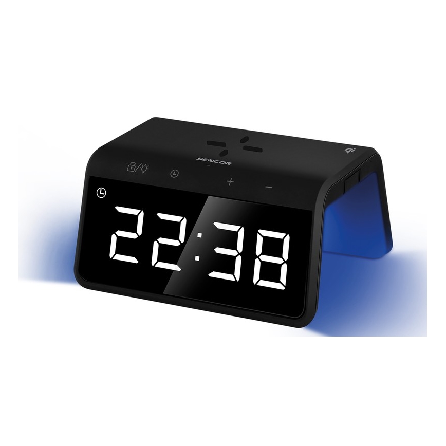 Sencor - LED RGB Wekker met draadloos opladen 10W/1xCR2032