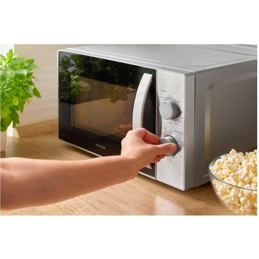 Sencor - Magnetron met grillfunctie 700W/1000W/230V 20 l mat chroom