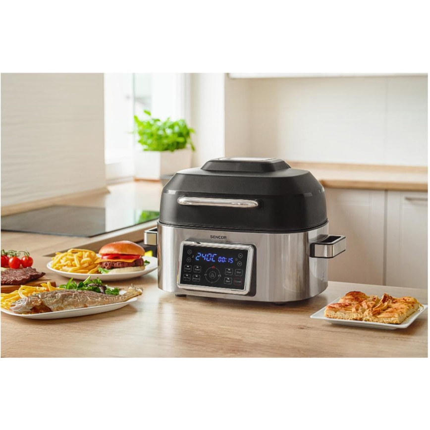 Sencor - Multifunctionele heteluchtfriteuse en grill 1660W/230V 6 l mat chroom/zwart